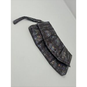 Mirror Mirror Holographic Metallic Snakeskin Pattern Clutch Or Wristlet Purse